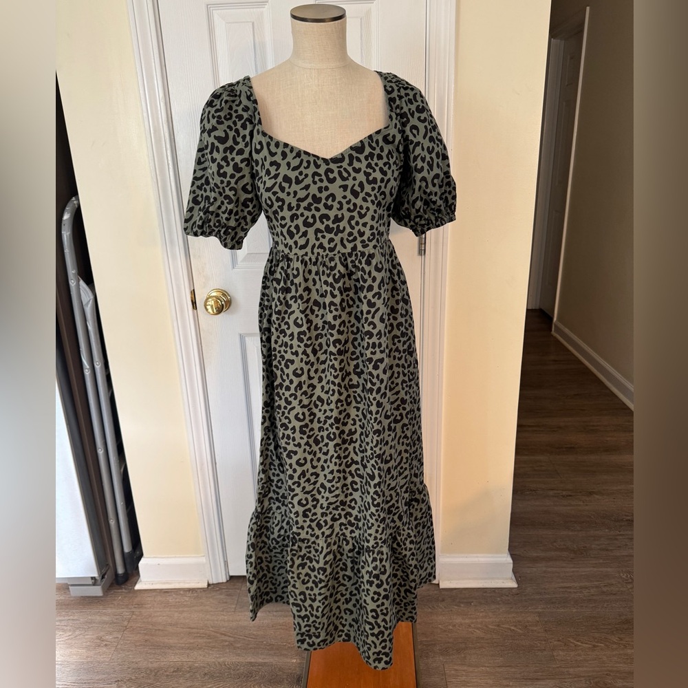 ASOS Olive Green and Black Leopard Print Maxi Dress